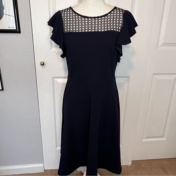 Taylor Navy Blue Flutter Sleeve A Line Dress Size 6 - Picture 1 of 5